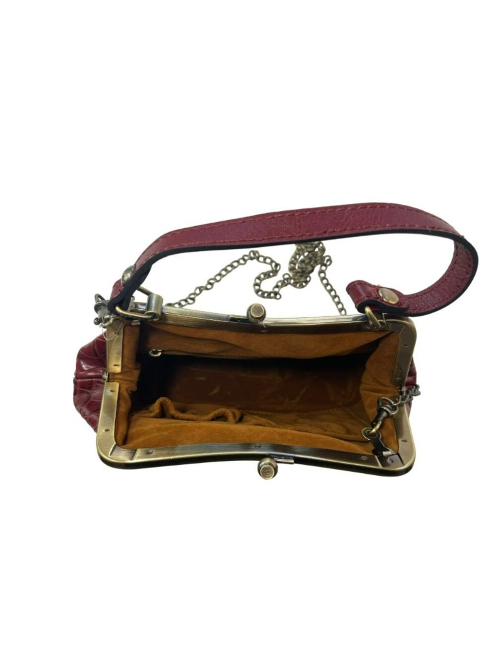 Patricia Nash Red Oxblood Leather Crocodile Frame Bag Chain Strap #P572311 NWT - Picture 3 of 12